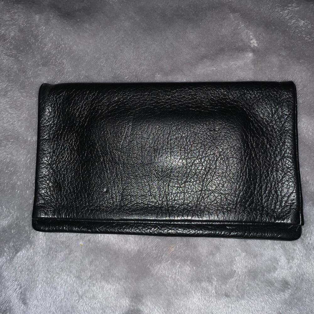 Vintage Black Leather Fold Flap Clutch Wallet